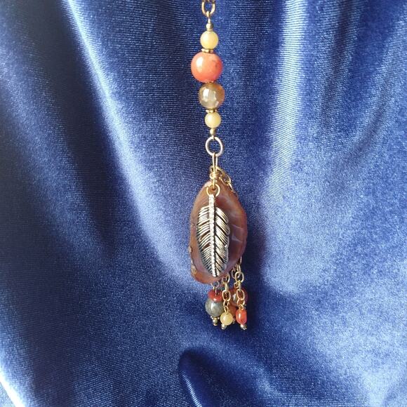 Natural Orange Agate Slice and Gold Feather Necklace strength courage protection - Picture 10 of 10